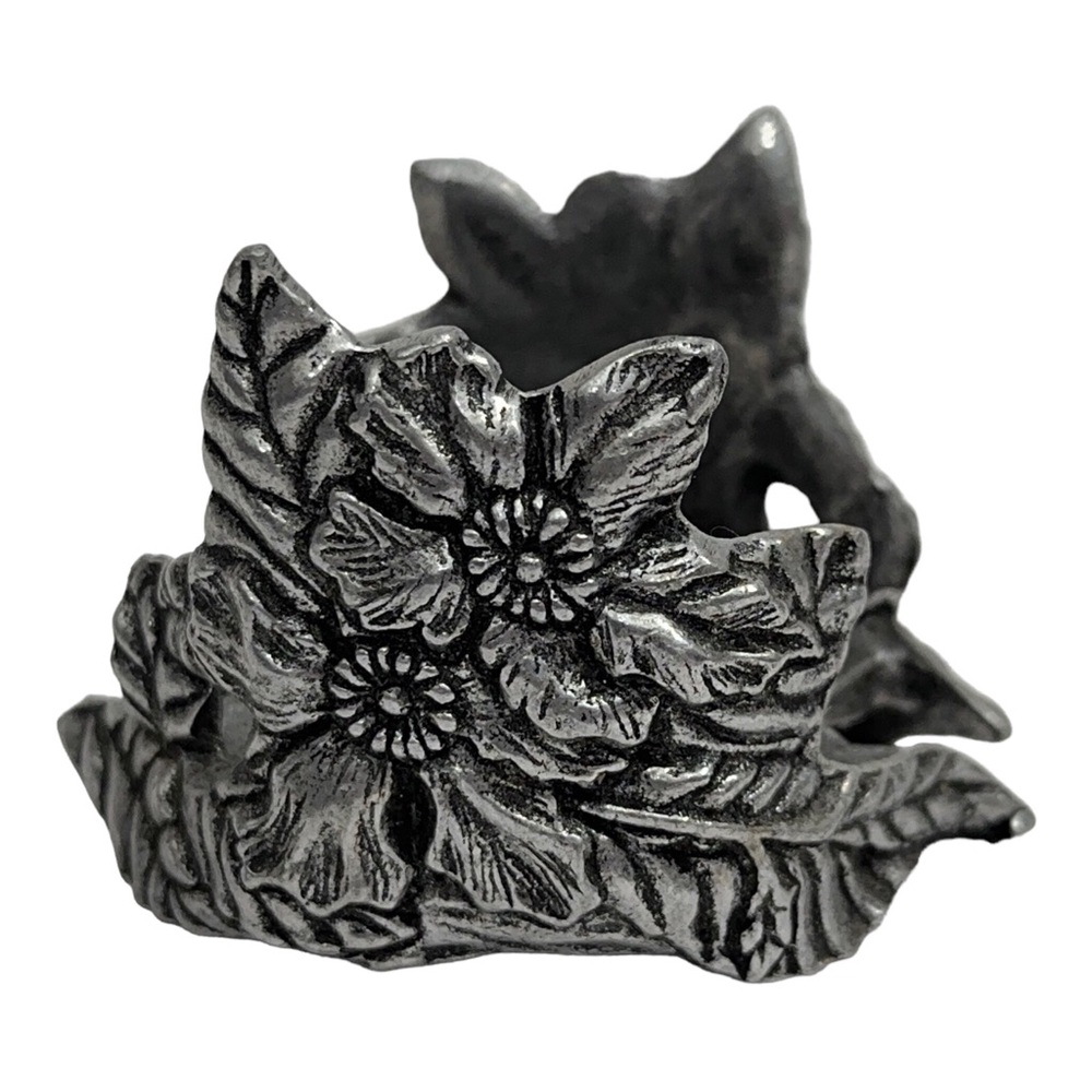 Carson Vintage Pewter Christmas Candle Holder Floral Poinsettia 1997